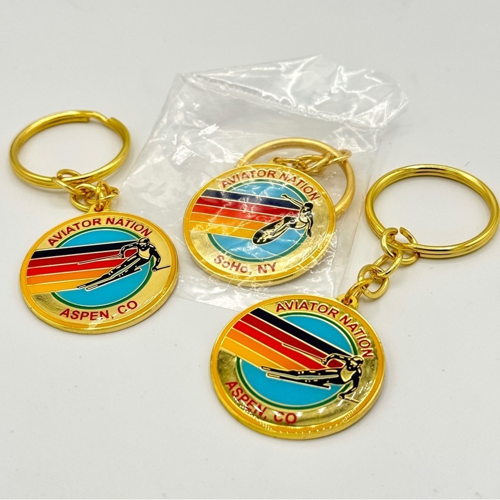NWT BUNDLE (3) Aviator Nation Logo Keychains Gold key chain brand new Aspen Soho